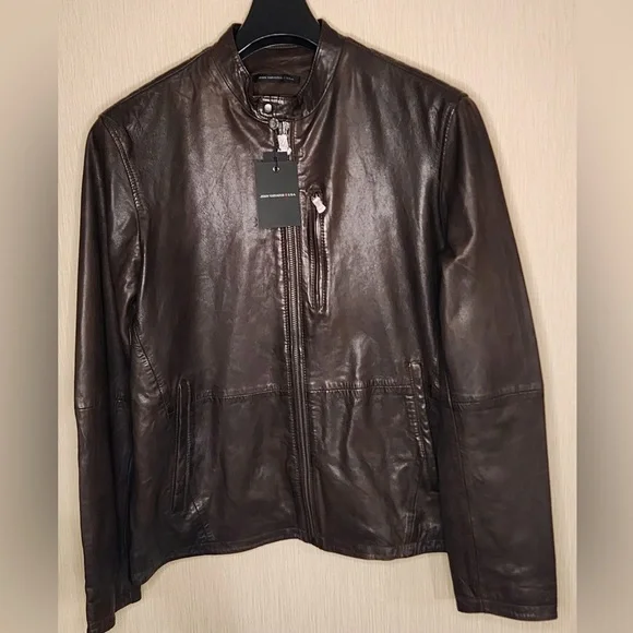 John Varvatos Soft and Luxurious Genuine Sheep Leather Racer Jacket Dk Brown-szL - Picture 4 of 15
